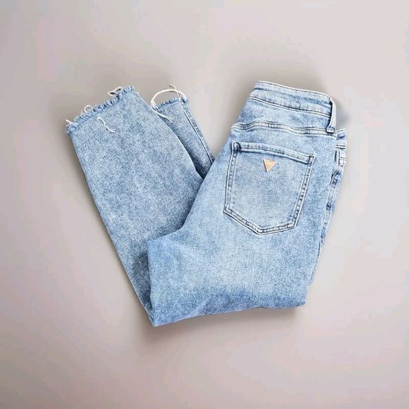 Guess jeans Sz 30‎ Gold Triangle Logo High Rise Cropped Jeans - Picture 3 of 15